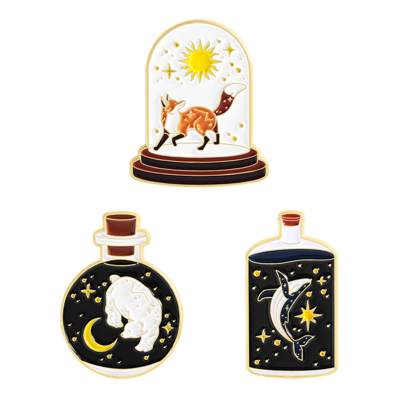Vintage Collectible Bears - เข็มกลัดเคลือบลายการ์ตูนสัตว์ ดวงดาว ศิลปะ คอลเลคชั่น จิ้งจอก ดวงอาทิตย์